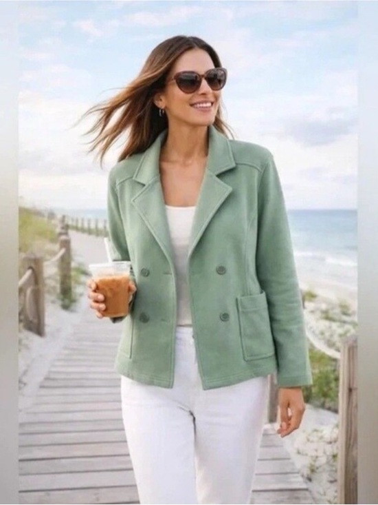 Tommy Bahama Jackets & Blazers - Tommy Bahama Marina Del Mar French Terry Peacoat Jacket Womens Medium Fern Green